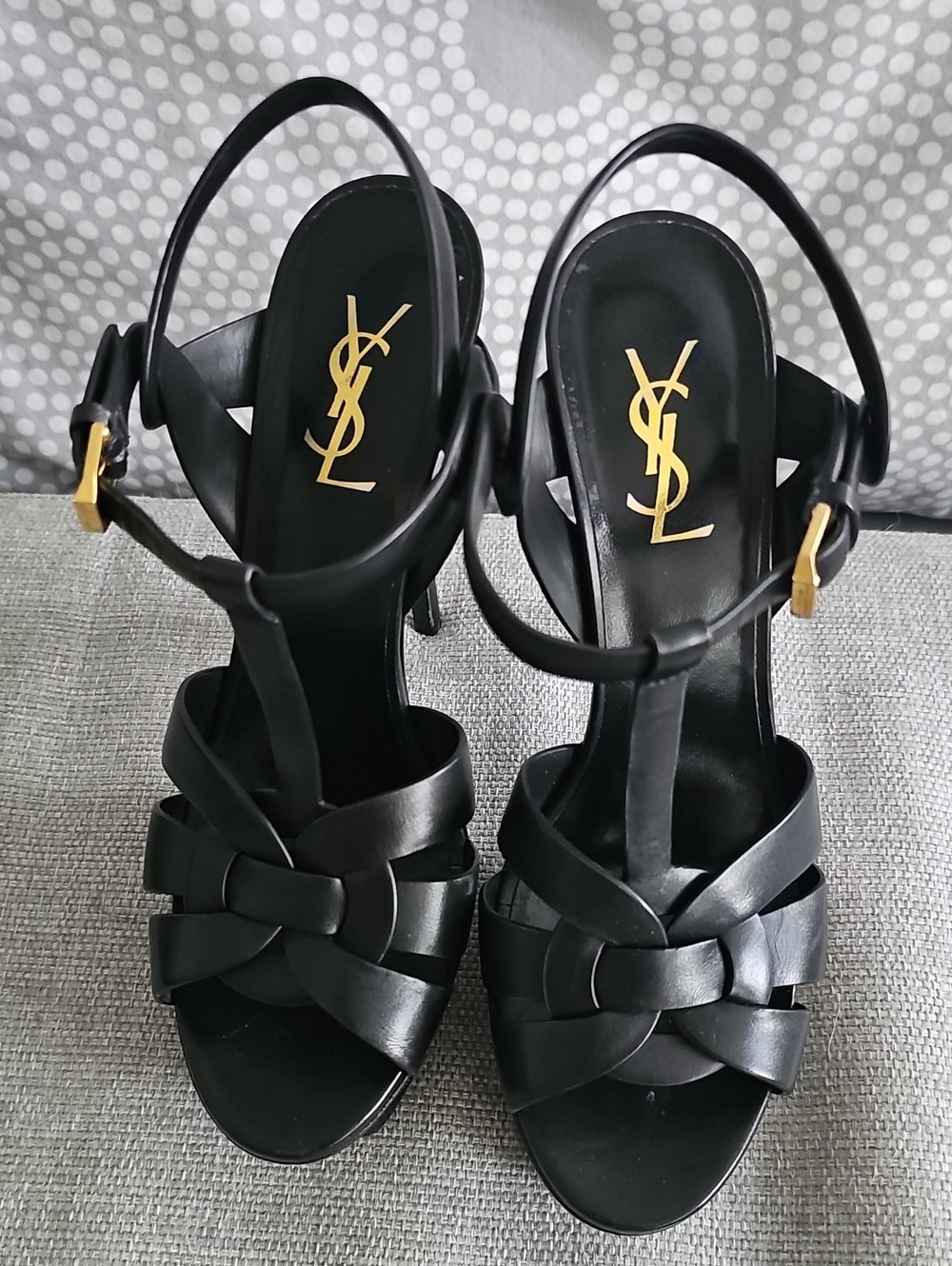 Saint Laurent Black Braided Platform Sandals with Gold-tone Buckles - Picture 4 of 13